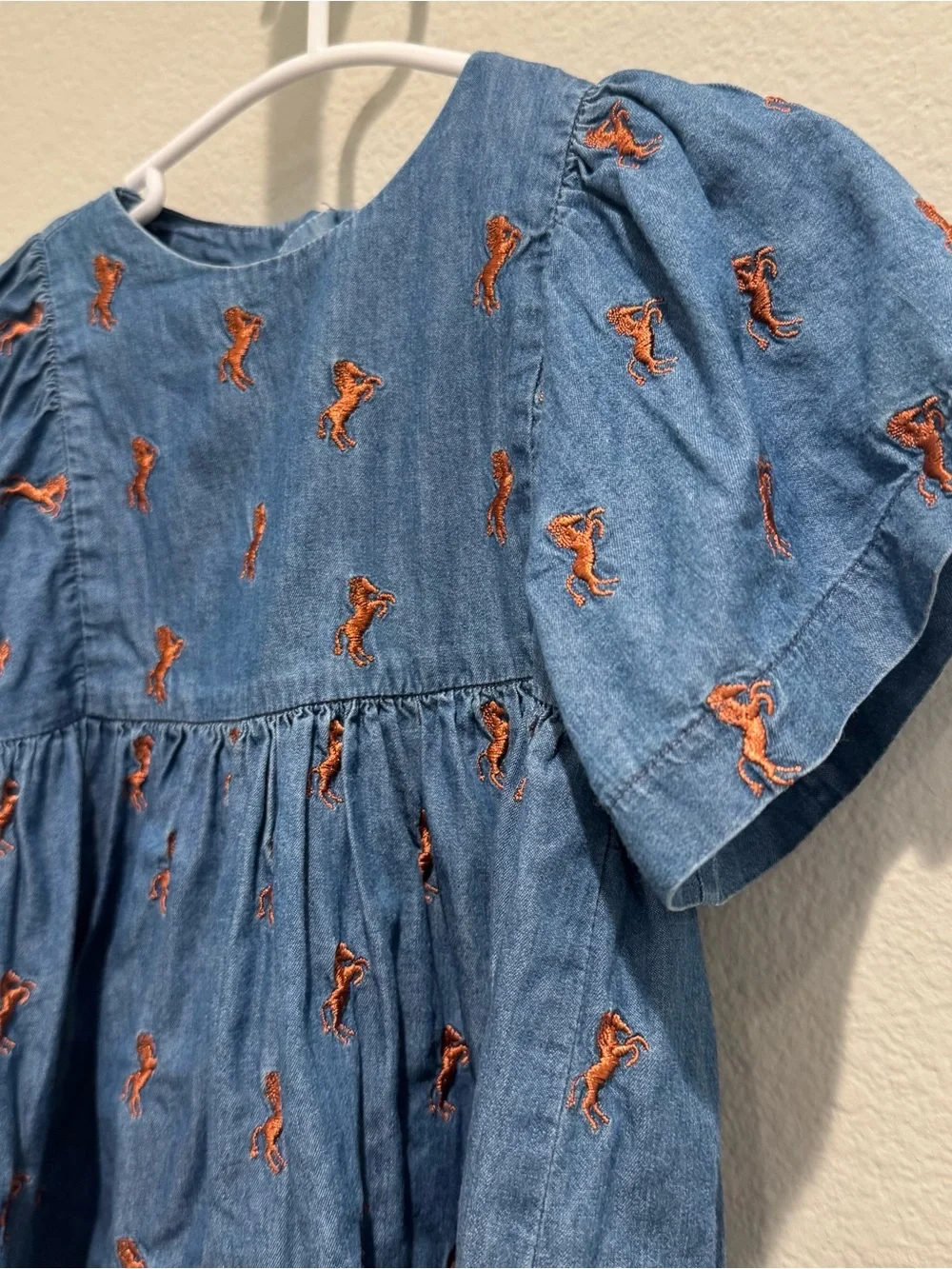 Chloe Blue Denim Dress with Orange Pony Embroidery 2T